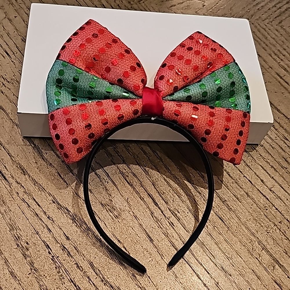 Red and green bow headband